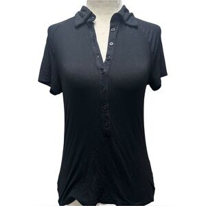 ROBIN KAY Vintage Black Soft Jersey Knit Polo Tee M